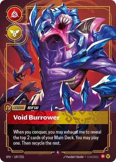 Riftbound card: Rek'sai - Void Burrower 187/221 from Spiritforged (Rare), front of card