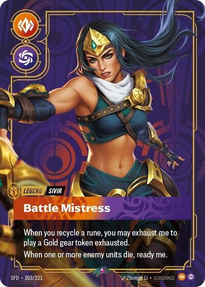 Riftbound card: Sivir - Battle Mistress 203/221 from Spiritforged (Rare), front of card