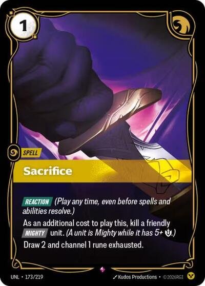 Riftbound card: Sacrifice 173/219 from Unleashed (Rare), front of card