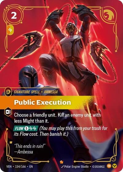 Riftbound card: Public Execution Epic 154/166 from Vendetta (Signature Spell), front of card