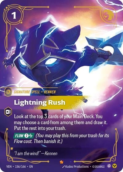 Riftbound card: Lightning Rush Epic 156/166 from Vendetta (Signature Spell), front of card