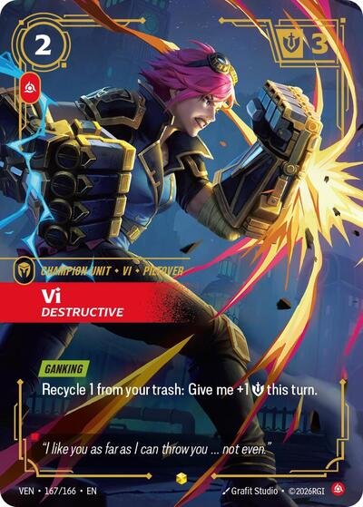 Riftbound card: Vi 167/166 from Vendetta (Showcase), front of card