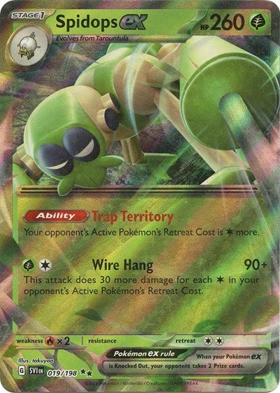 Pokémon card: Spidops ex 019/198 from Scarlet & Violet base set (Double Rare), Grass type, front of card