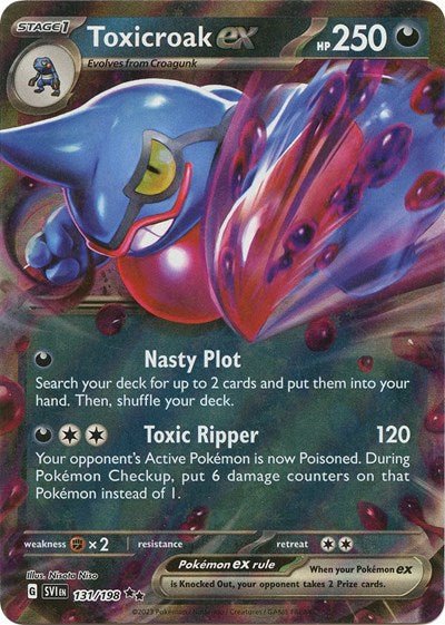 Pokémon card: Toxicroak ex 131/198 from Scarlet & Violet base set (Double Rare), Darkness type, front of card