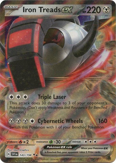 Pokémon card: Iron Treads ex 143/198 from Scarlet & Violet base set (Double Rare), Metal type, front of card