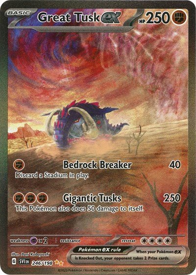 Pokémon card: Great Tusk ex 246/198 from Scarlet & Violet base set (Special Illustration Rare), Fighting type, front of card
