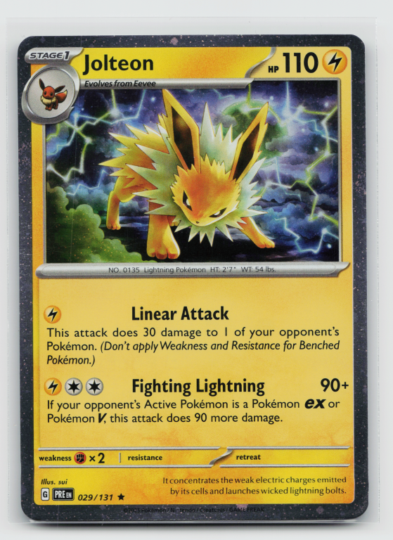 Pokémon card: Jolteon Rare (Cosmos Holofoil Promo) 029/131 from Prismatic Evolutions (Rare), Lightning type, front of card