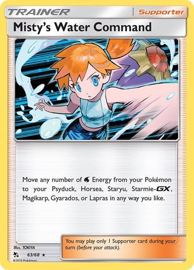 Pokémon card: Misty's Water Command 063/068 from Hidden Fates (Holo Rare), front of card