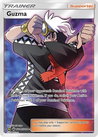 Pokémon card: Guzma SV84/SV94 from Hidden Fates Shiny Vault (Shiny Holo Rare), front of card