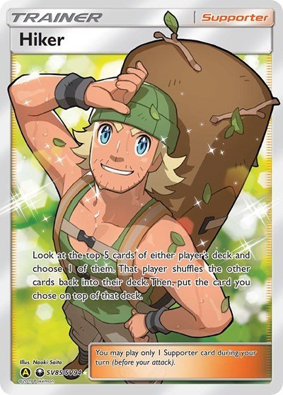 Pokémon card: Hiker SV85/SV94 from Hidden Fates Shiny Vault (Shiny Holo Rare), front of card