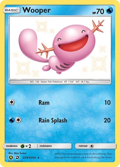 Pokémon card: Wooper SV9/SV94 from Hidden Fates Shiny Vault (Shiny Holo Rare), Water type, front of card