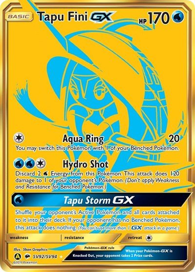 Pokémon card: Tapu Fini GX SV92/SV94 from Hidden Fates Shiny Vault (Shiny Holo Rare), Water type, front of card