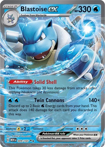 Pokémon card: Blastoise ex 009/165 from 151 (SV2a) (Double Rare), Water type, front of card