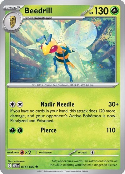 Pokémon card: Beedrill 015/165 from 151 (SV2a) (Rare), Grass type, front of card