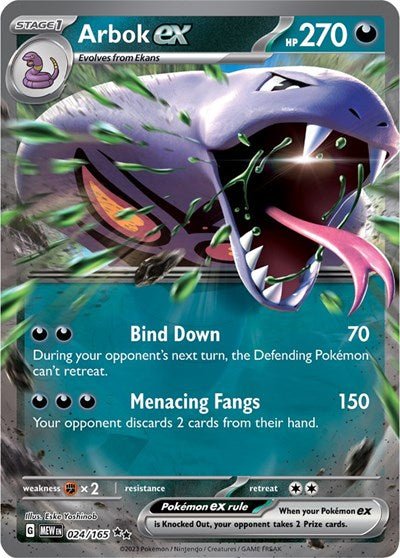 Pokémon card: Arbok ex 024/165 from 151 (SV2a) (Double Rare), Darkness type, front of card