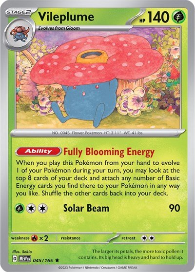 Pokémon card: Vileplume 045/165 from 151 (SV2a) (Rare), Grass type, front of card