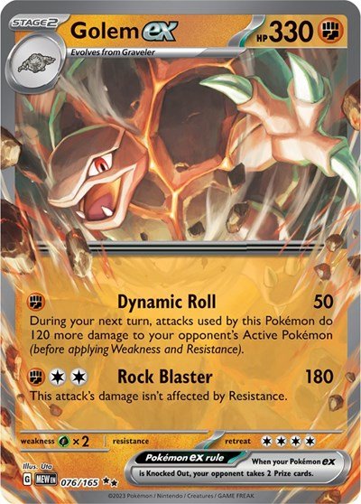Pokémon card: Golem ex 076/165 from 151 (SV2a) (Double Rare), Fighting type, front of card