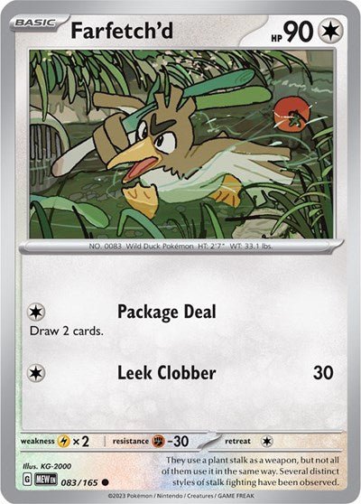Pokémon card: Farfetch'd 083/165 from 151 (SV2a) (Common), Colorless type, front of card