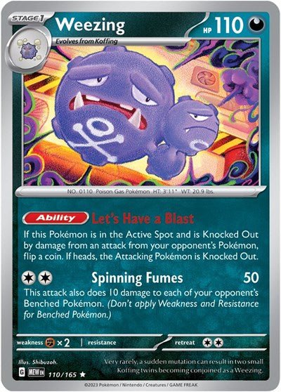 Pokémon card: Weezing 110/165 from 151 (SV2a) (Rare), Darkness type, front of card