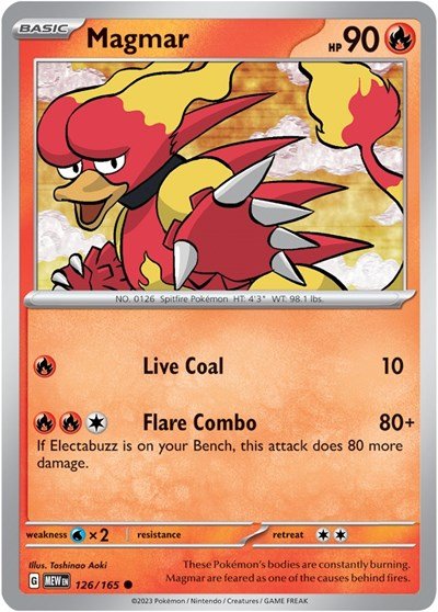 Pokémon card: Magmar 126/165 from 151 (SV2a) (Common), Fire type, front of card