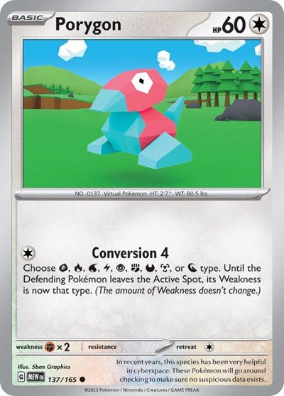 Pokémon card: Porygon 137/165 from 151 (SV2a) (Common), Colorless type, front of card