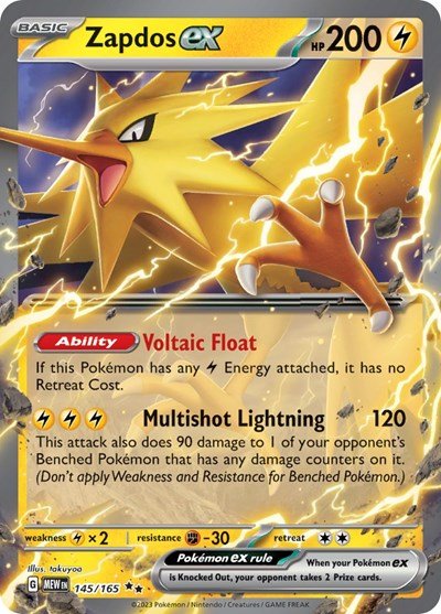 Pokémon card: Zapdos ex 145/165 from 151 (SV2a) (Double Rare), Lightning type, front of card