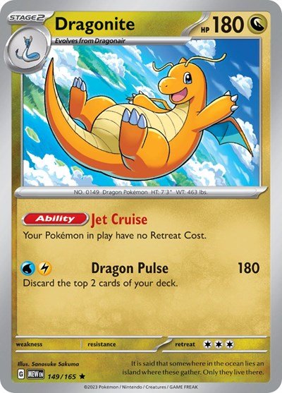 Pokémon card: Dragonite 149/165 from 151 (SV2a) (Rare), Dragon type, front of card
