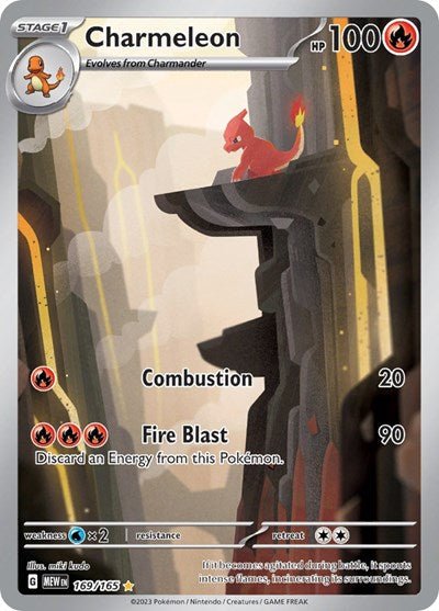Pokémon card: Charmeleon 169/165 from 151 (SV2a) (Illustration Rare), Fire type, front of card