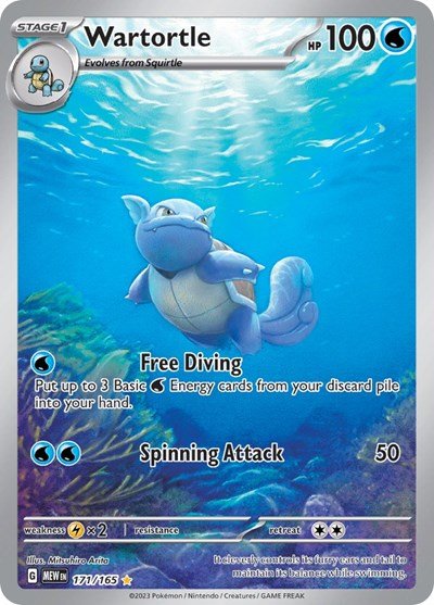 Pokémon card: Wartortle 171/165 from 151 (SV2a) (Illustration Rare), Water type, front of card