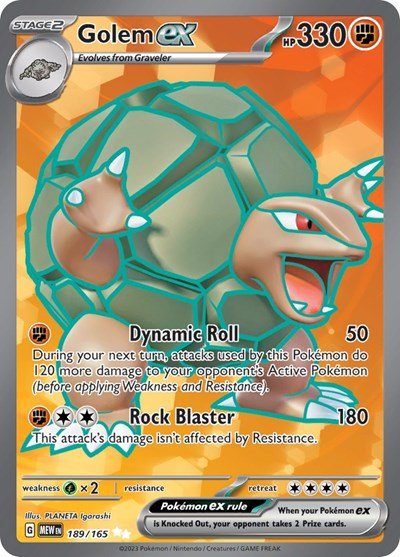 Pokémon card: Golem ex 189/165 from 151 (SV2a) (Ultra Rare), Fighting type, front of card
