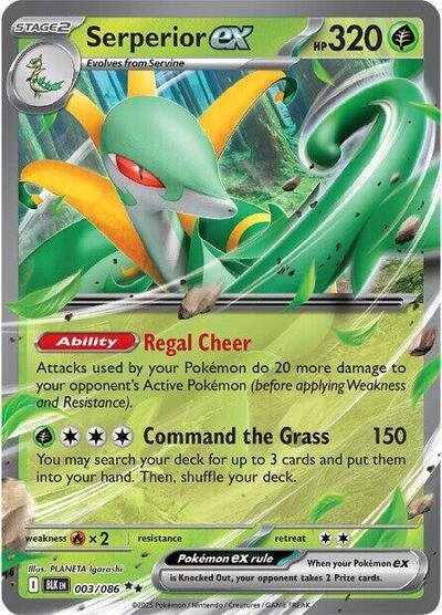 Pokémon card: Serperior ex 003/086 from Black Bolt (Double Rare), Grass type, front of card