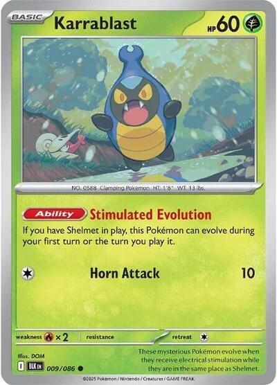 Pokémon card: Karrablast (Master Ball Pattern) 009/086 from Black Bolt (Common), Grass type, front of card