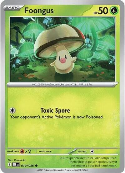 Pokémon card: Foongus (Master Ball Pattern) 010/086 from Black Bolt (Common), Grass type, front of card