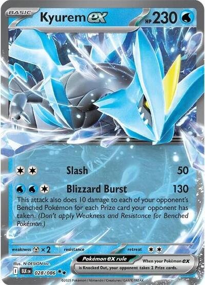 Pokémon card: Kyurem ex 028/086 from Black Bolt (Double Rare), Water type, front of card