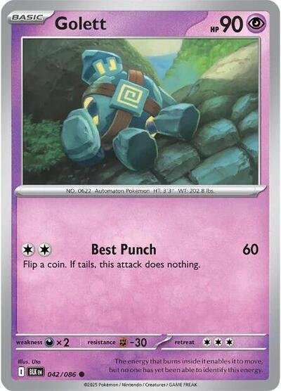Pokémon card: Golett (Poke Ball Pattern) 042/086 from Black Bolt (Common), Psychic type, front of card