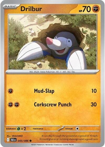 Pokémon card: Drilbur (Poke Ball Pattern) 045/086 from Black Bolt (Common), Fighting type, front of card