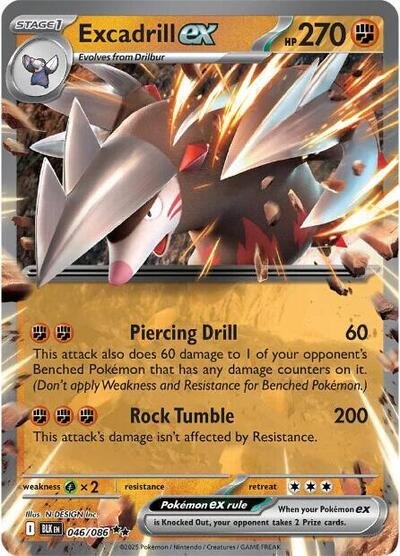 Pokémon card: Excadrill ex 046/086 from Black Bolt (Double Rare), Fighting type, front of card