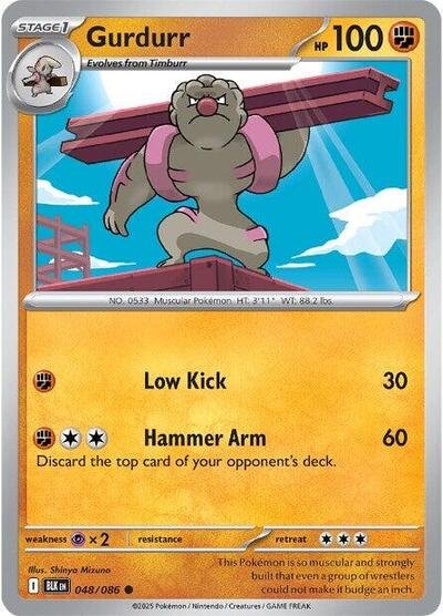 Pokémon card: Gurdurr (Master Ball Pattern) 048/086 from Black Bolt (Common), Fighting type, front of card