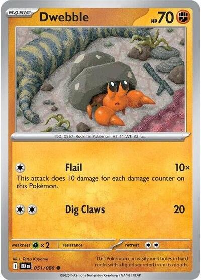 Pokémon card: Dwebble (Poke Ball Pattern) 051/086 from Black Bolt (Common), Fighting type, front of card