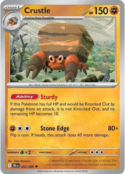 Pokémon card: Crustle (Poke Ball Pattern) 052/086 from Black Bolt (Uncommon), Fighting type, front of card