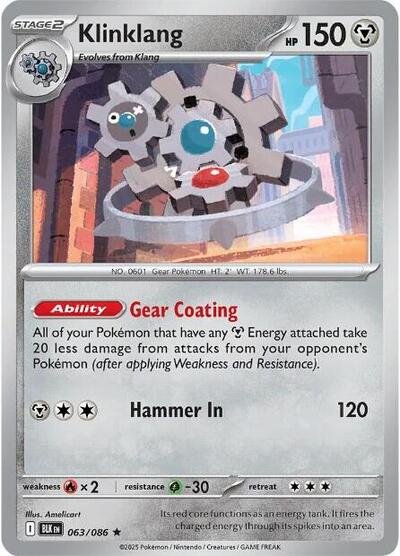 Pokémon card: Klinklang (Poke Ball Pattern) 063/086 from Black Bolt (Rare), Metal type, front of card