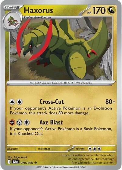 Pokémon card: Haxorus (Poke Ball Pattern) 070/086 from Black Bolt (Rare), Dragon type, front of card