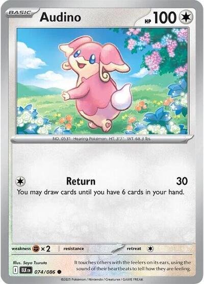Pokémon card: Audino (Poke Ball Pattern) 074/086 from Black Bolt (Common), Colorless type, front of card