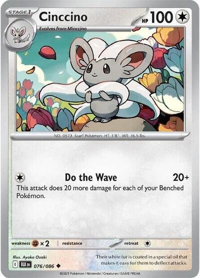 Pokémon card: Cinccino (Poke Ball Pattern) 076/086 from Black Bolt (Uncommon), Colorless type, front of card