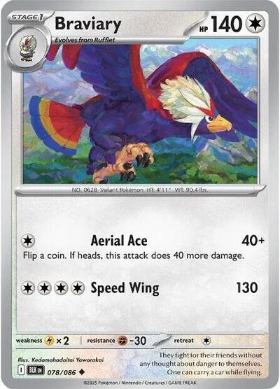 Pokémon card: Braviary (Poke Ball Pattern) 078/086 from Black Bolt (Uncommon), Colorless type, front of card