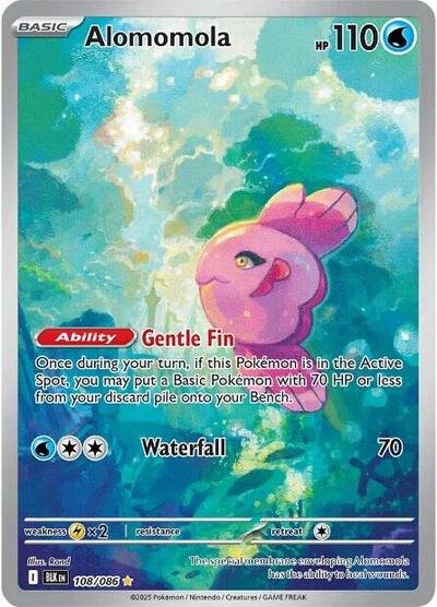 Pokémon card: Alomomola 108/086 from Black Bolt (Illustration Rare), Water type, front of card
