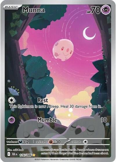 Pokémon card: Munna 116/086 from Black Bolt (Illustration Rare), Psychic type, front of card