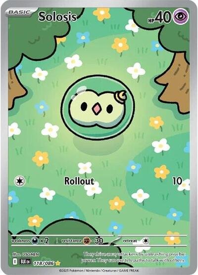 Pokémon card: Solosis 118/086 from Black Bolt (Illustration Rare), Psychic type, front of card
