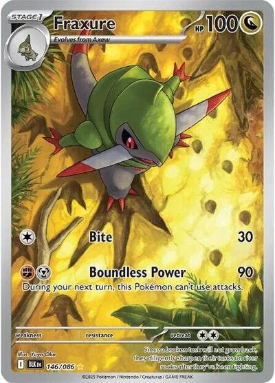 Pokémon card: Fraxure 146/086 from Black Bolt (Illustration Rare), Dragon type, front of card
