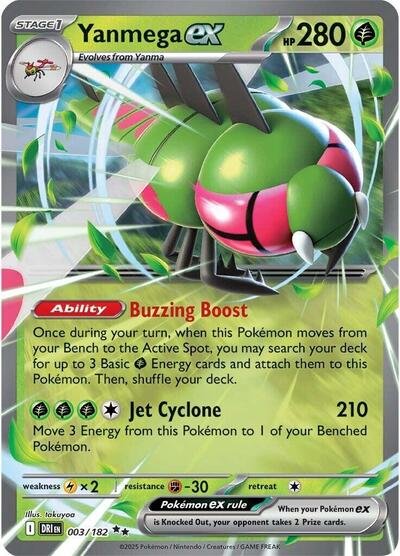 Pokémon card: Yanmega ex 003/182 from Destined Rivals (Double Rare), Grass type, front of card